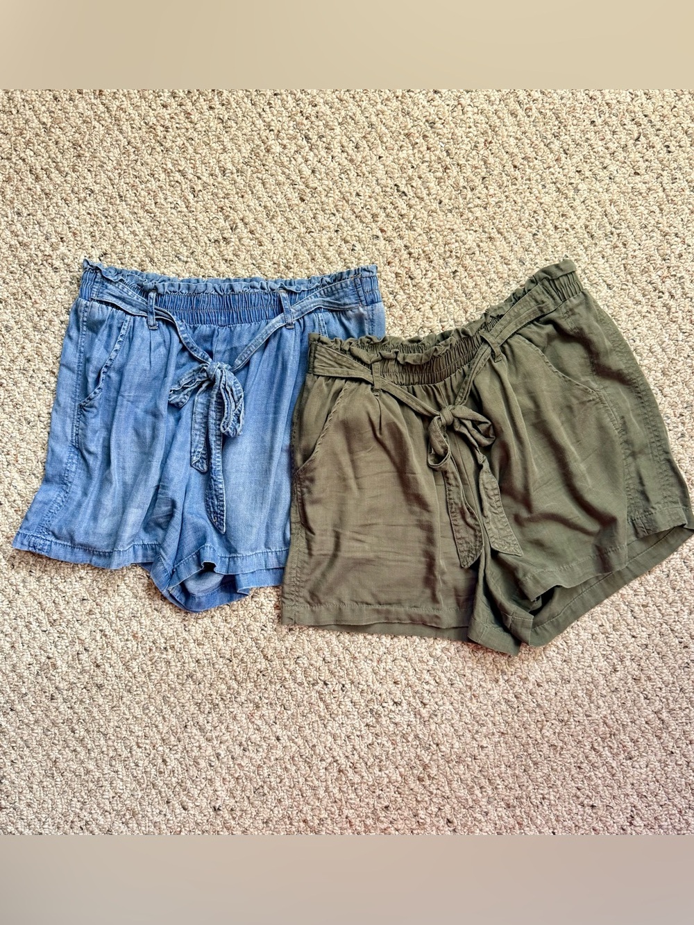 2-Pair Set Knox Rose Paperbag Tie Waist Shorts | Blue & Olive | Size L